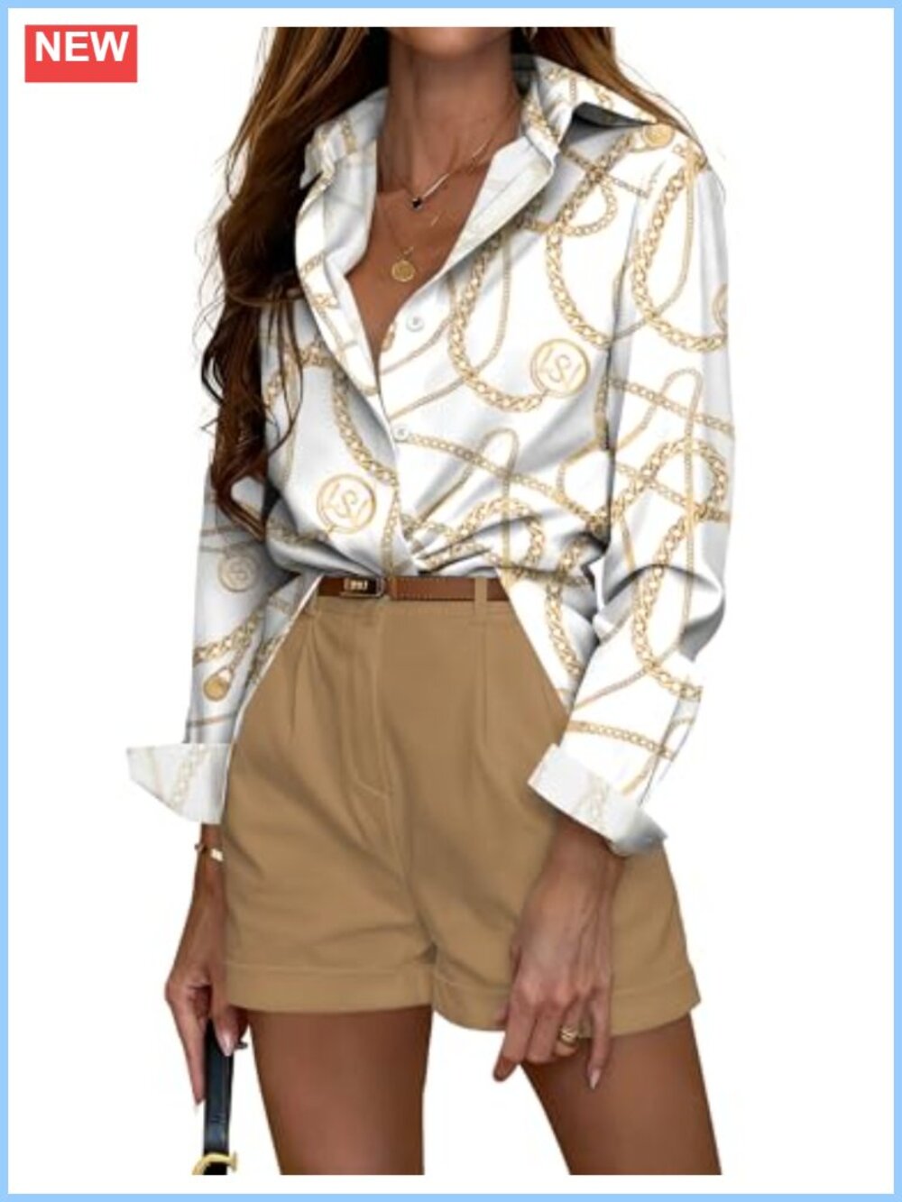 Dressy Casual Long Sleeve Button Down Shirt for Women - Printed Collared Work